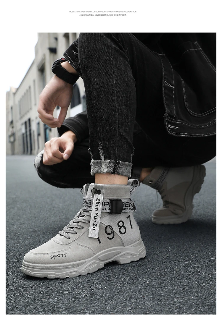 Herren Einfarbige High-Top Modische Vielseitige Outdoor-Wanderschuhe, Bequeme Rutschfeste Freizeitsportstiefel – Detail 5