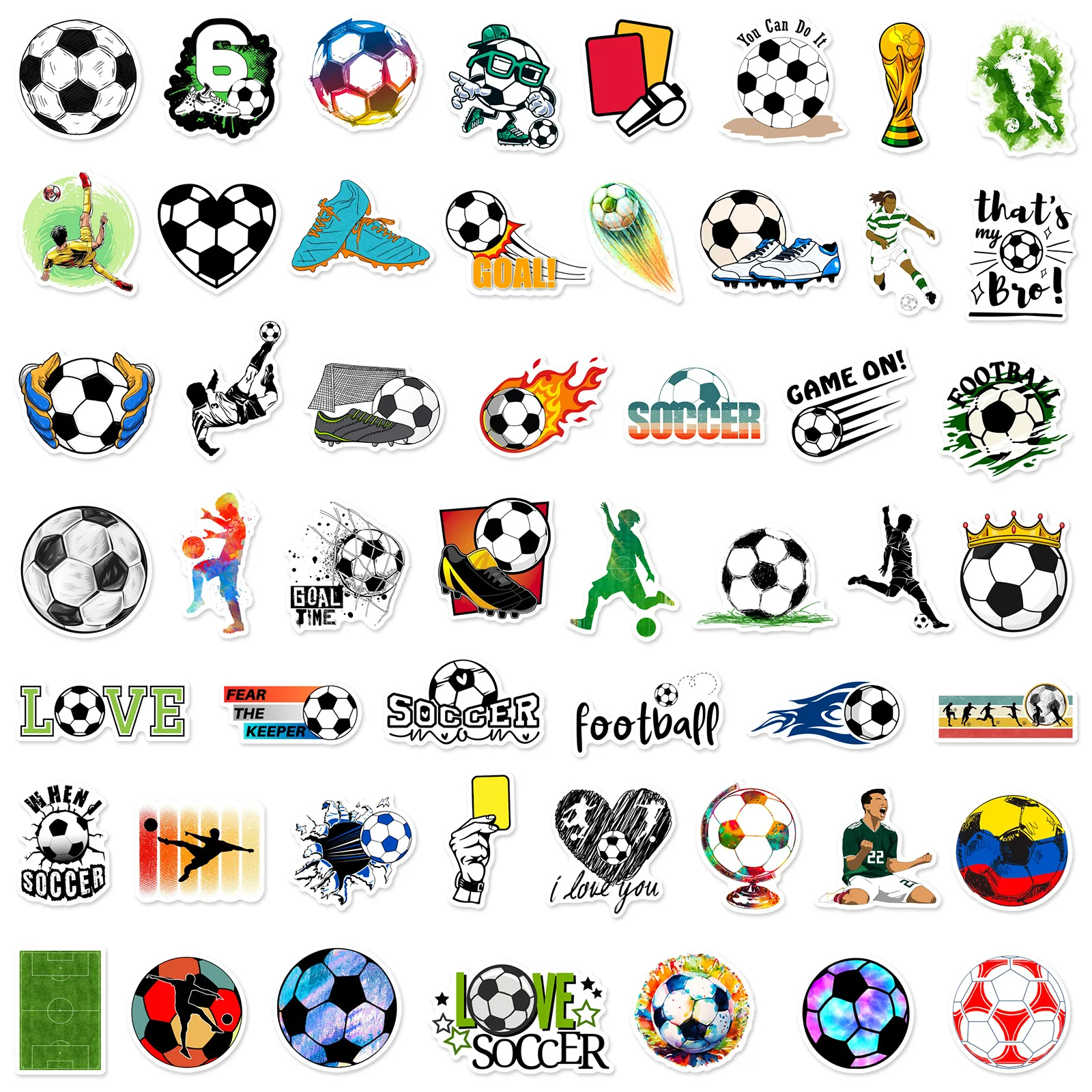 Pegatinas de fútbol geniales, calcomanías deportivas de dibujos animados, decoración impermeable, portátil, teléfono, coche, bicicleta, monopatín,