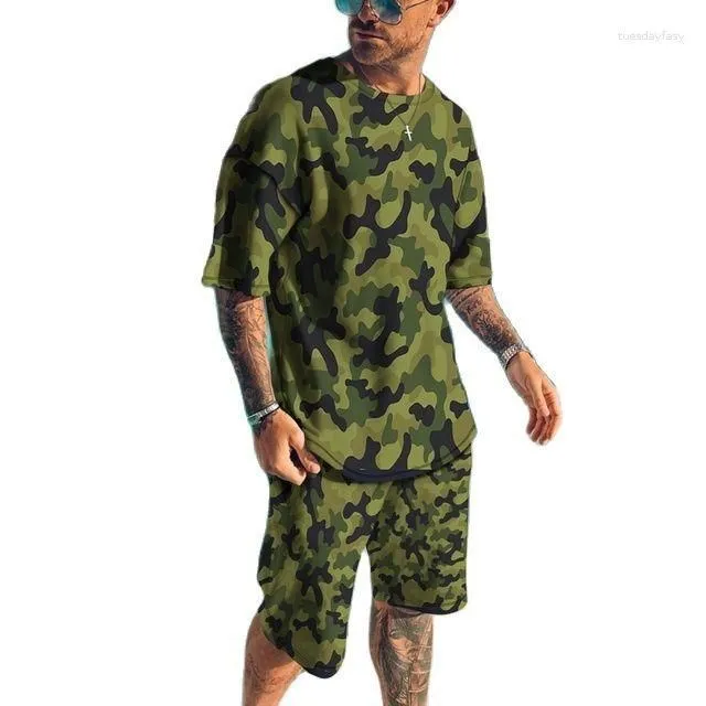 Summer 2024 New Men\'s Tracksuits 3D Printed T-shirt Set Camouflage Pattern Sportswear Short Sleeve Shorts Fashion Street Clothes