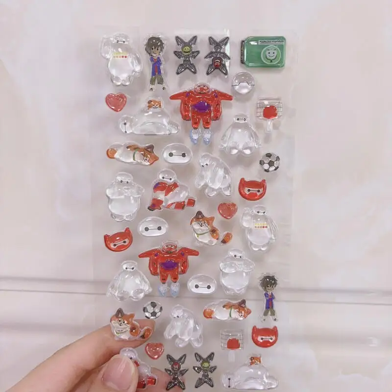 Kawaii ديزني بيج هيرو 6 Baymax ثلاثية الأبعاد ملصقات كريستال الإغاثة الإبداعية الكرتون طالب مكافأة ملصقات جراب هاتف الديكور هدية
