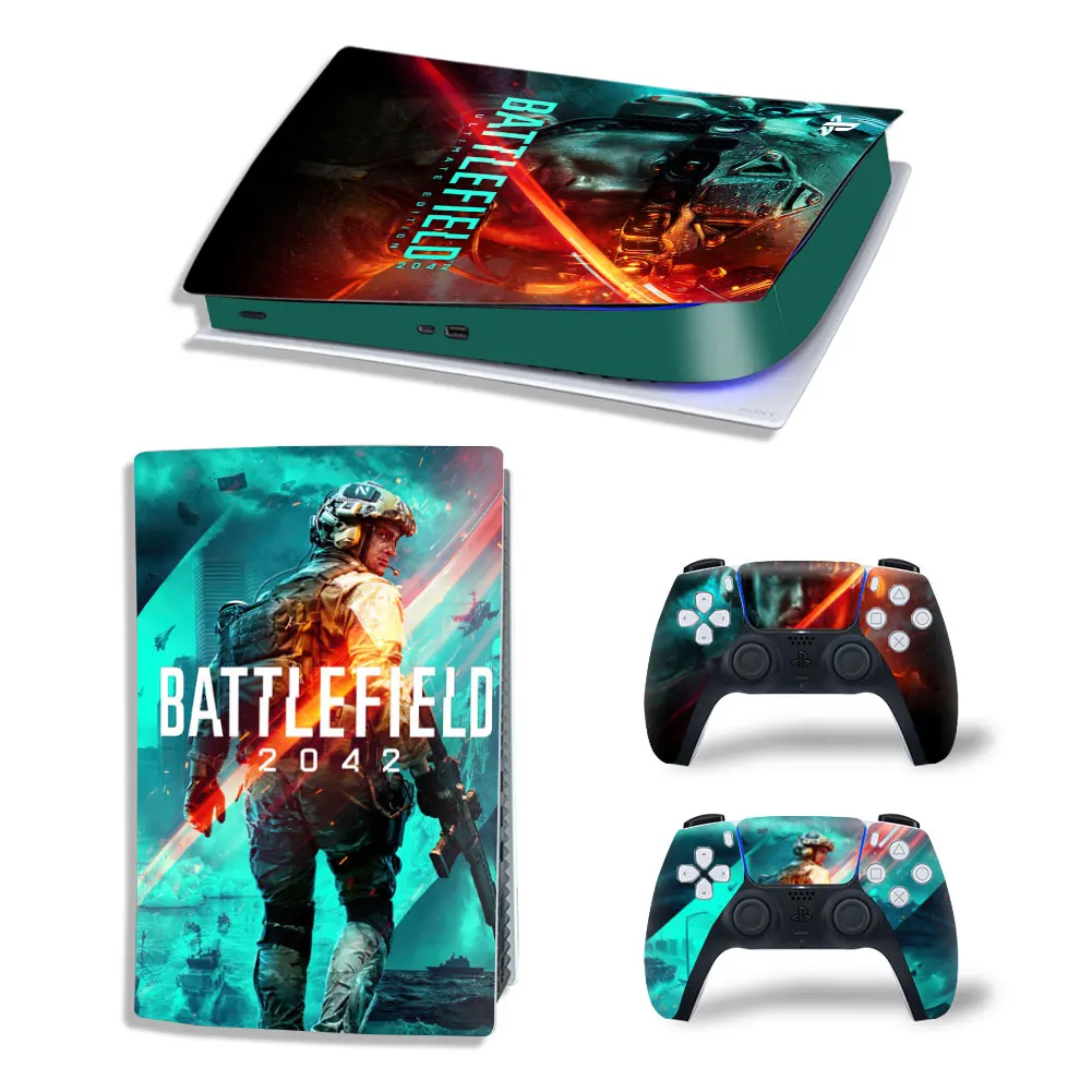 باتلفيلد 2042 PS5 القرص الرقمي editon ملصق لاصق جلدي لوحدة التحكم ps5 واثنين من وحدات التحكم الفينيل ملصقات