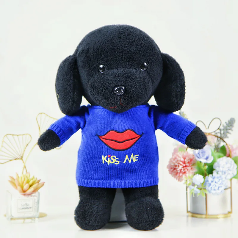 Black Imitation Puppy Plush Toy Dog Doll In Sweater