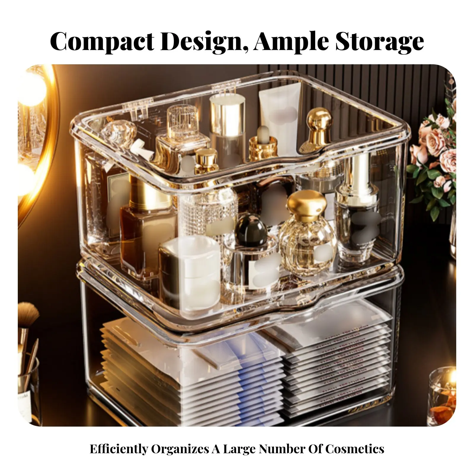 

Прозрачный органайзер с крышкой, устойчивый к пыли, прозрачный косметический футляр с большим объемом для женщин и подростков.