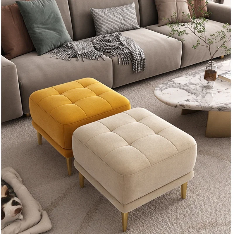 Modern Light Luxury Velvet Foot Stool Elastic Latex Sofa Seat Comfortable Shoes Bench Stable Load Bearing Hallway Ottoman