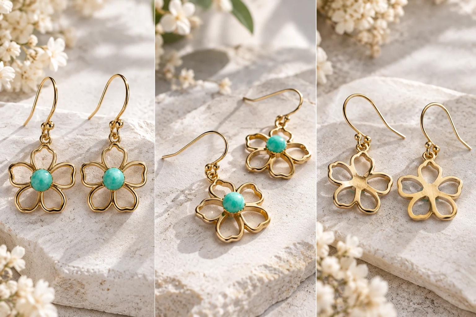 ITSMOS Genuine Turquoise Flower Dangle Earrings Gold Plated 316L Stainless Steel Drop Earrings Hypoallergenic Jewelry for Women