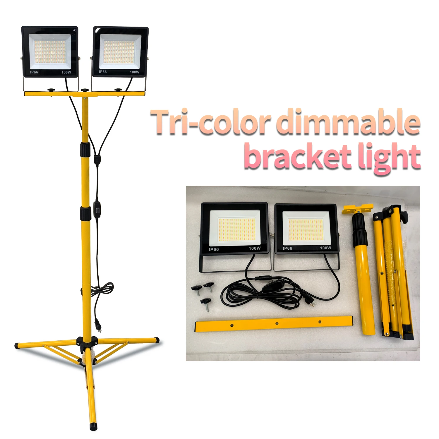 

LED Work Lights with Stand, 20000 Lumen, 2-Head Adjustable Work Light, Waterproof Foldable Tripod, 3 lighting adjustment modes
