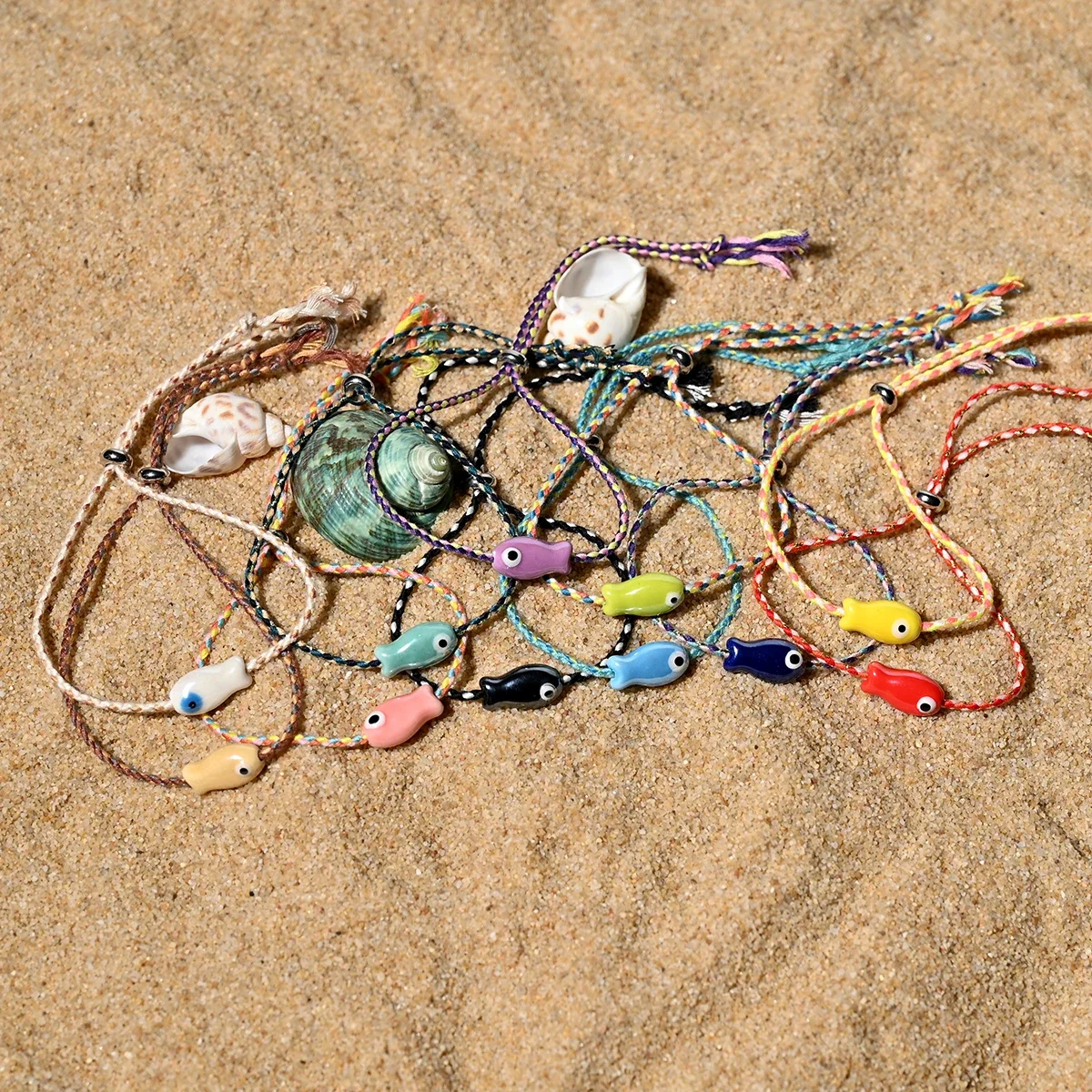 Trendy Multicolored Pull - String Ceramic Fish Bracelet Jewelry Bohemian Style Ideal for Wrist and Ankle Jewelry For Women image 4