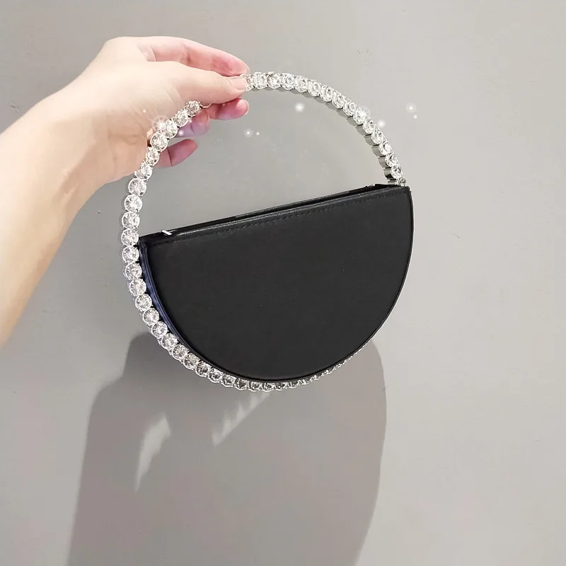 Women Circular Handle Evening Bag New Ring Handbag Round Diamond Dinner Handbag Round Clutch Purse Ladies Chic Handbag Party