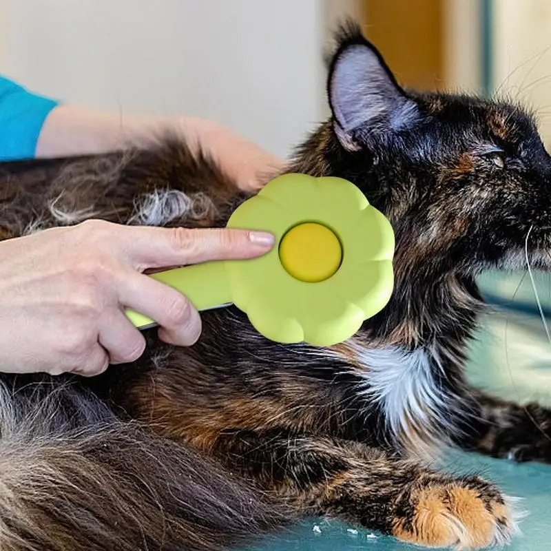 Cat Brush For Shedding Sunflower Design Cat Comb Hair Brush With Release Button Skin Friendly Cat Grooming Deshedding Brush Pet