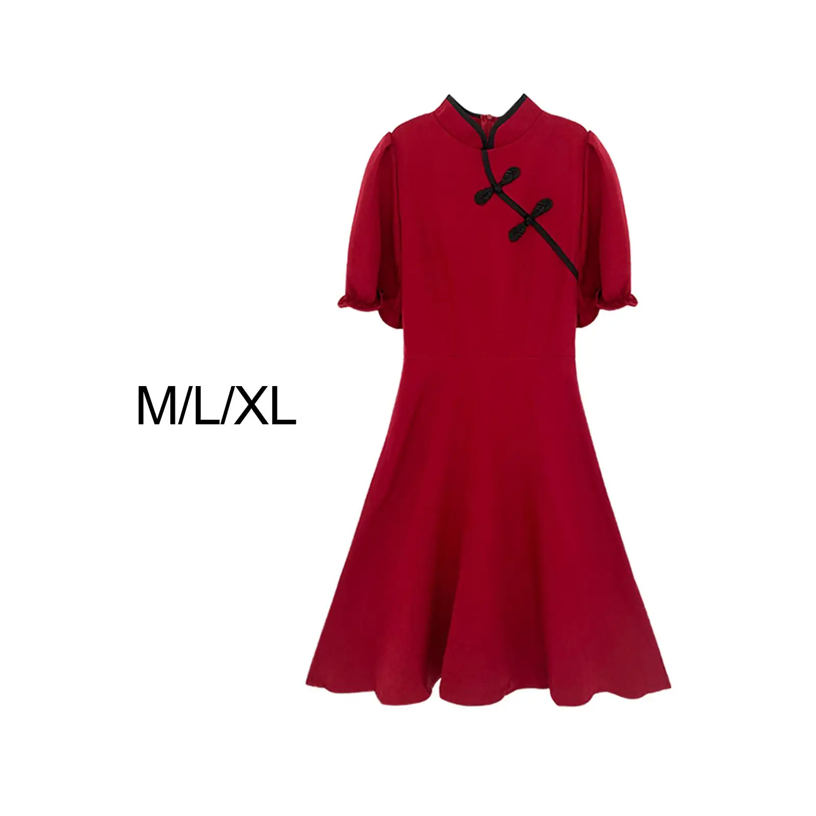 Womens Smock Dress, Midi Dress Fashionable Swing Dress Qipao, Lightweight Knee Length Dress Improved Cheongsam