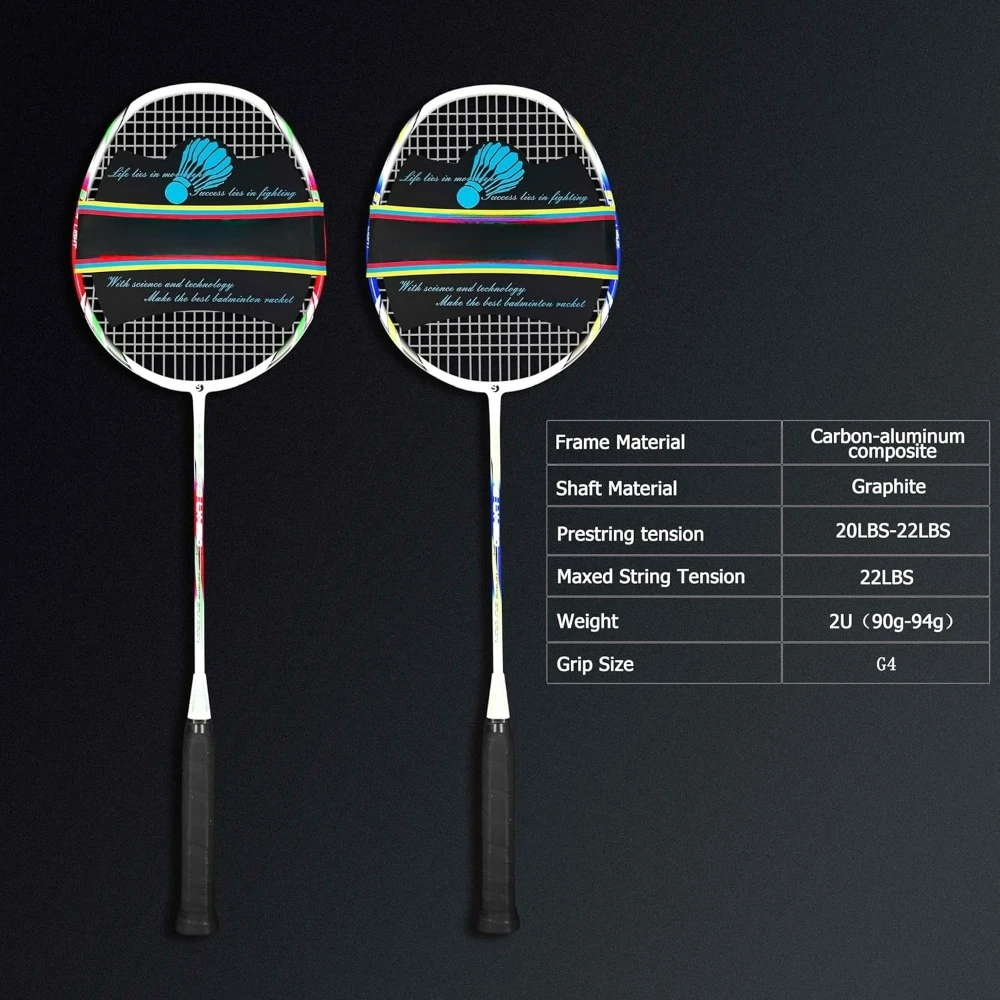 Senston Badminton Rackets Set Van 2, Grafiet As Badminton Rackets Inclusief 2 Tas, 2 Shuttle En Racket Grip.