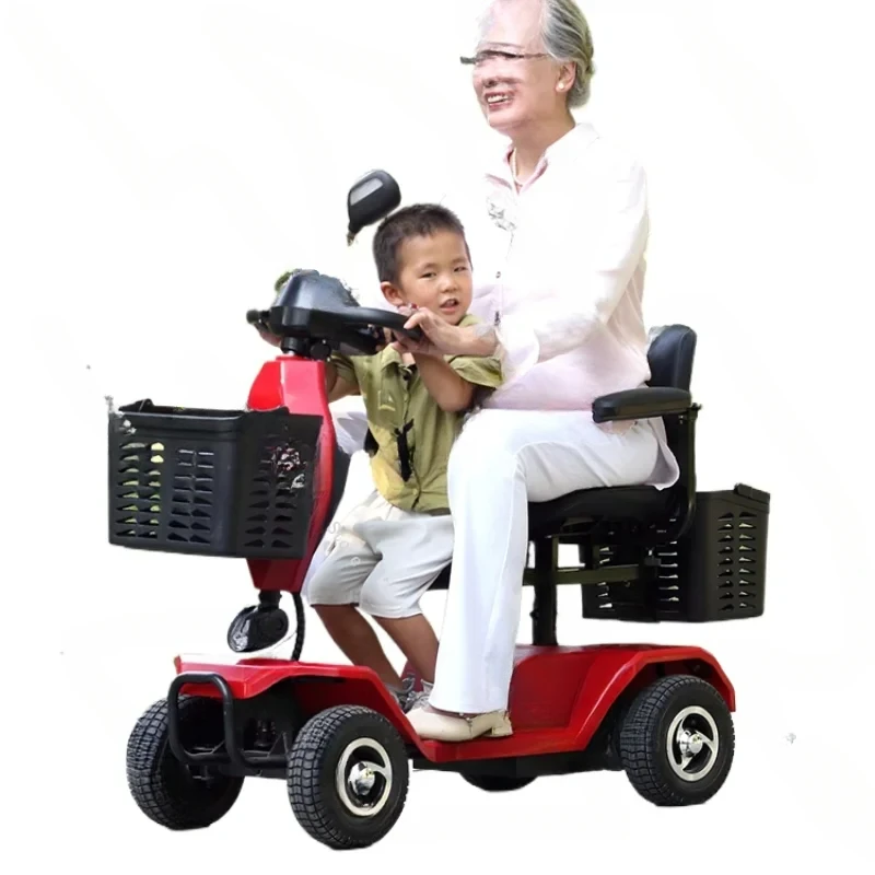 Scooter Four-Wheel Double Disabled Battery For The Elderly Help Electric Car To Pick Up Children Foldable