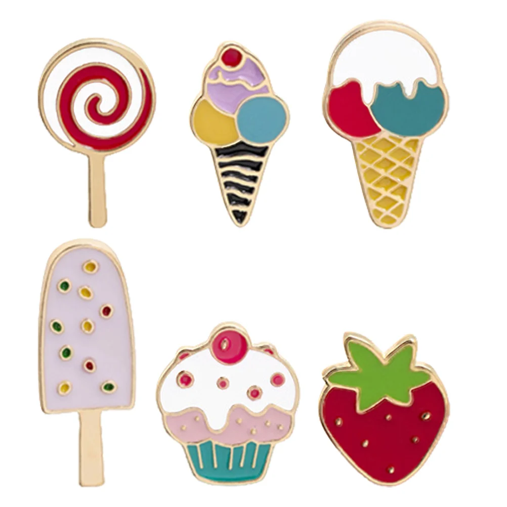 

6Pcs Cute Ice Cream Brooch Pin Cartoon Strawberry Summer Badge Fashion Accessory for Clothes Backpacks Hats Strawberry Sweets