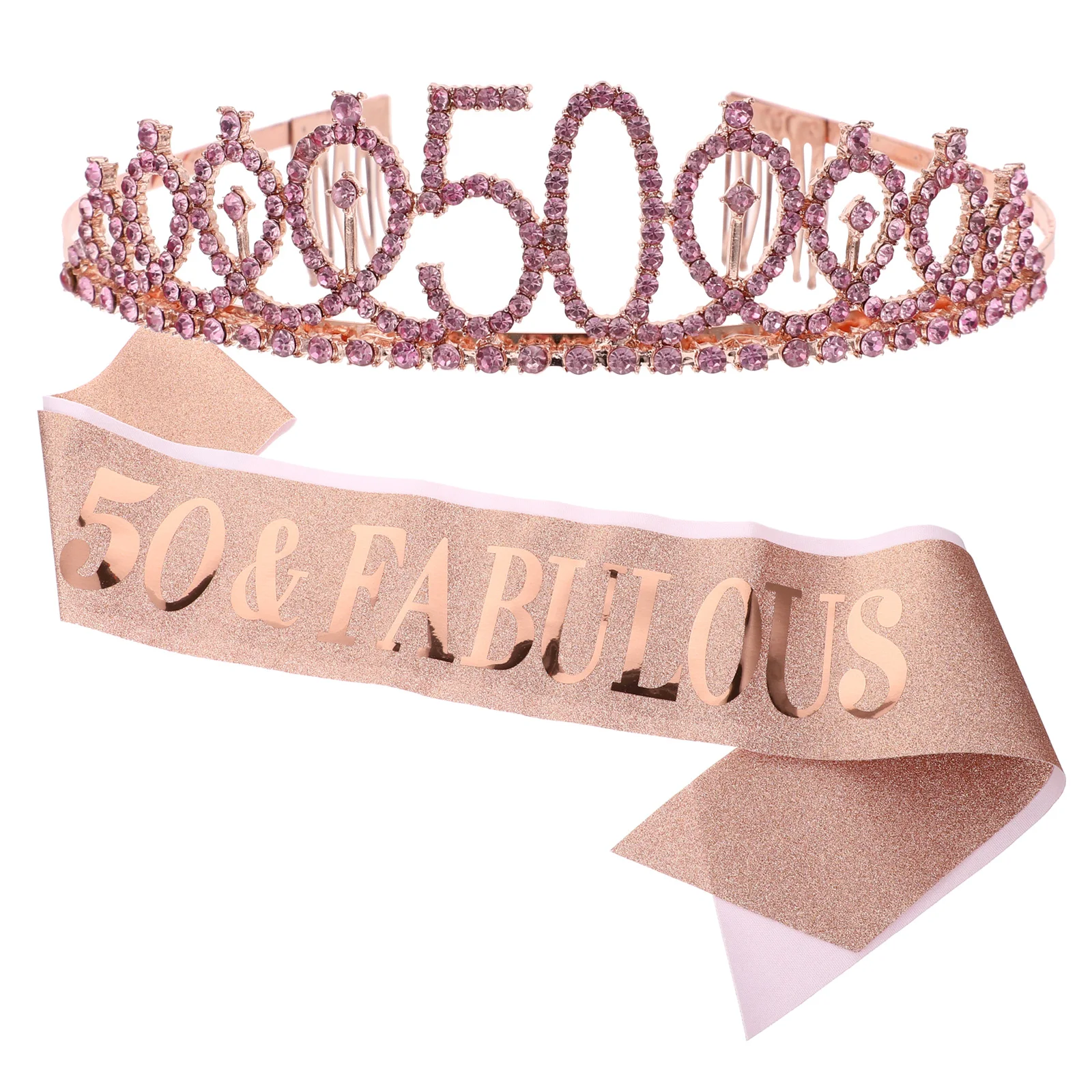 

2pcs Set Women Party Supplies 50th Silver Hair Hoop Belt Hair Hoop Etiquette Birthday Party Sash Set Sash Birthday Tool