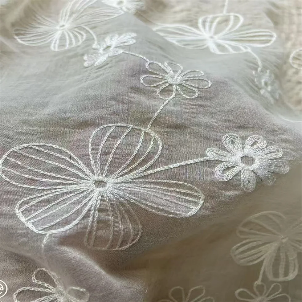 

Floral Embroidered Cotton Lace Fabric for Sewing Dress Clothes DIY Handmade Crafting Cloth