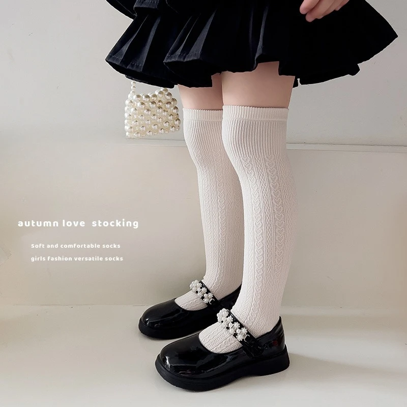 Children Knee-high Socks Spring Autumn Combed Cotton Over The Knee Socks  Solid Color Slim Stockings for Girls and Babies New