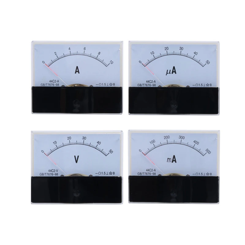 1Pcs 44C2 DC μA 50/100/300/500uA Analog Panel Pointer Current Meter type DC Gauge Ammeter 44C2-uA Mechanical Meter Ammeter