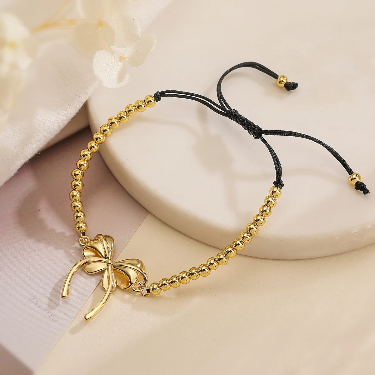 High Quality Gold Color Beads Chain Bracelets Adjustable Trendy AAA CZ Inlay Bowknot Jewelry Femme Bijoux