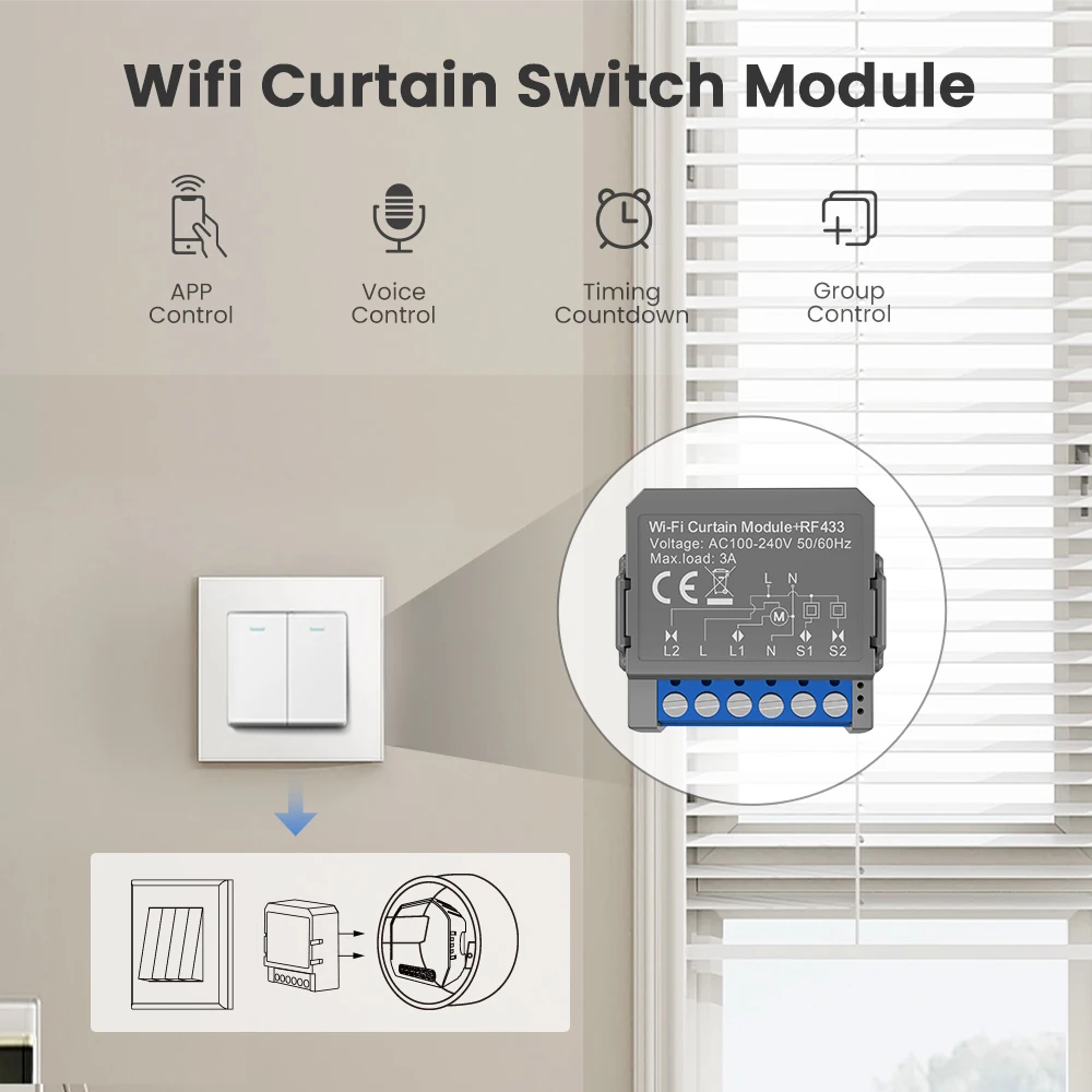 AVATTO Tuya Smart WiFi Curtain Module Blind Switch for Roller Shutter Electric Motor Support RF433 Remote Control