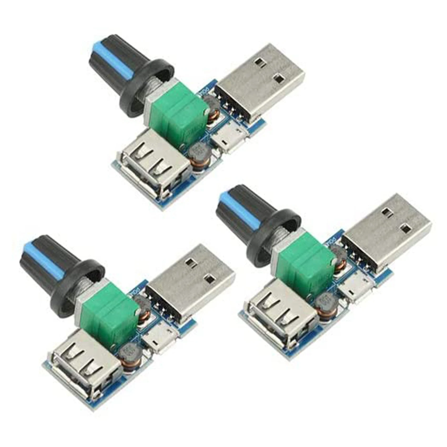 Gran oferta, 3 uds., ventilador USB de 5W, volumen de aire, módulo regulador continuo de velocidad, controlador de velocidad USB DC 5V, entrada macho USB DC4-12V a 2,5-8V