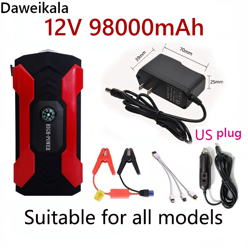 12V98000mAh Car Jump Starter Starting Device Battery Power Bank Jumpstarter Auto Buster Emergency Booster Car Charger Jump Start