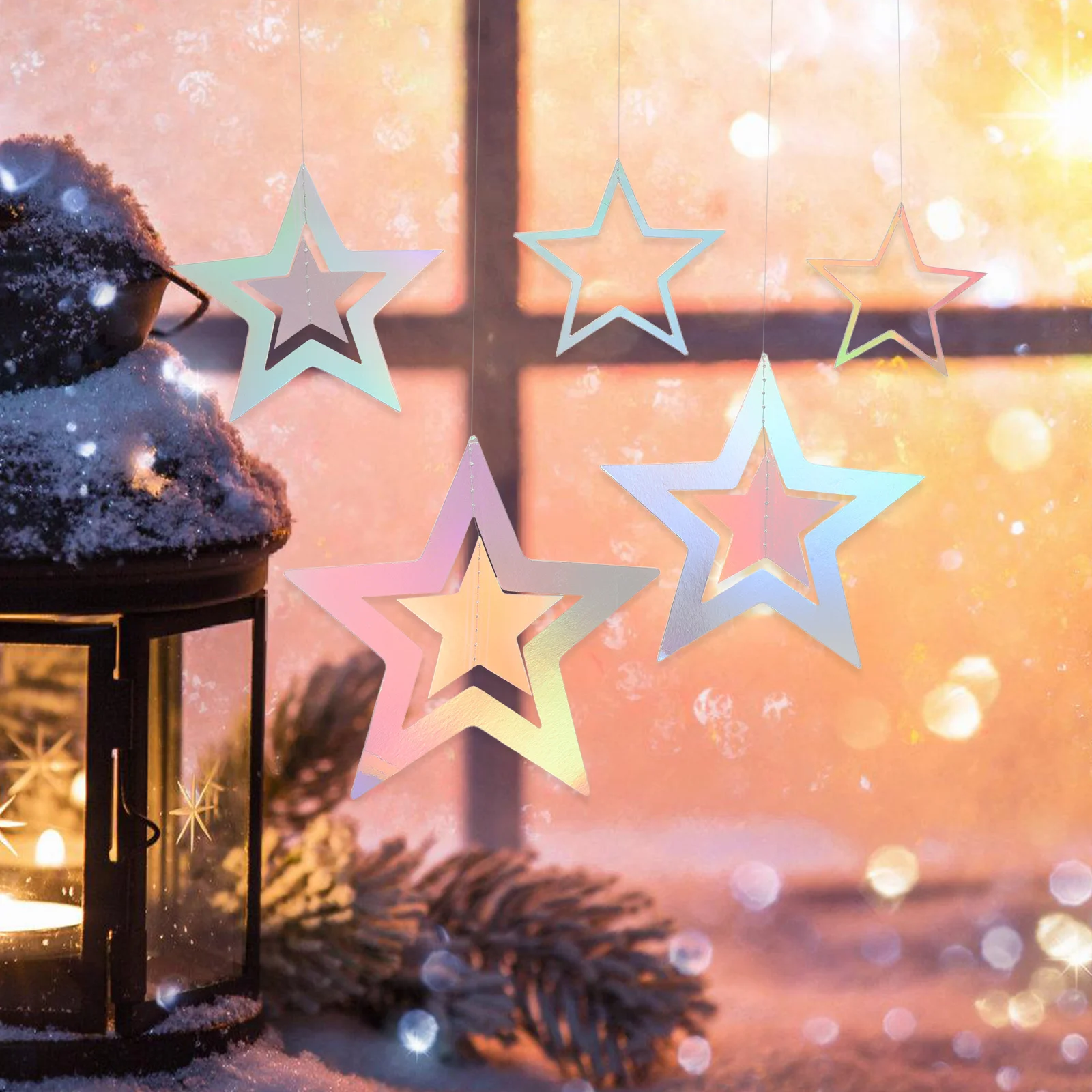 

15pcs Holographic Star Garland Decoration Iridescent Hanging Party Banner Celestial Theme Space Birthday Wedding Christmas Baby