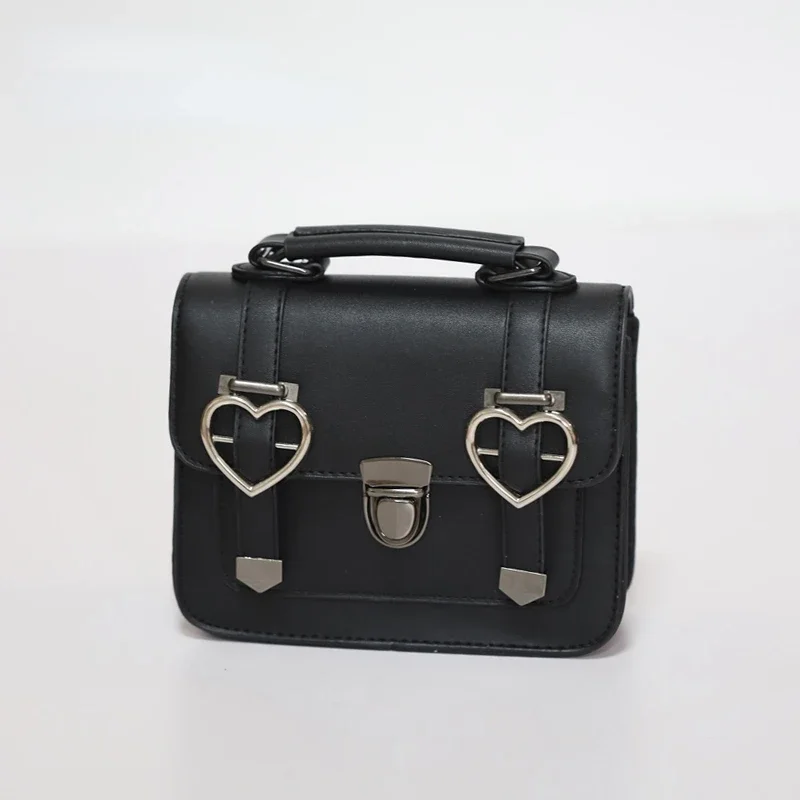 MBTI lindo Jk Satchels bolso de hombro para mujer cuadrado negro pequeño Pu bolsos y bolsos de cuero estilo japonés Lolita bolso de mujer