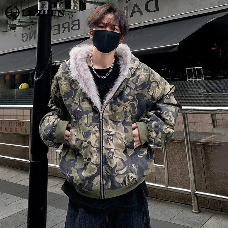

LUZHEN Hooded American Washed Parka Fashion Camouflage Coat Printed Men's 2024 Winter New Fur Collar Jacket Padded Jacket JY4720