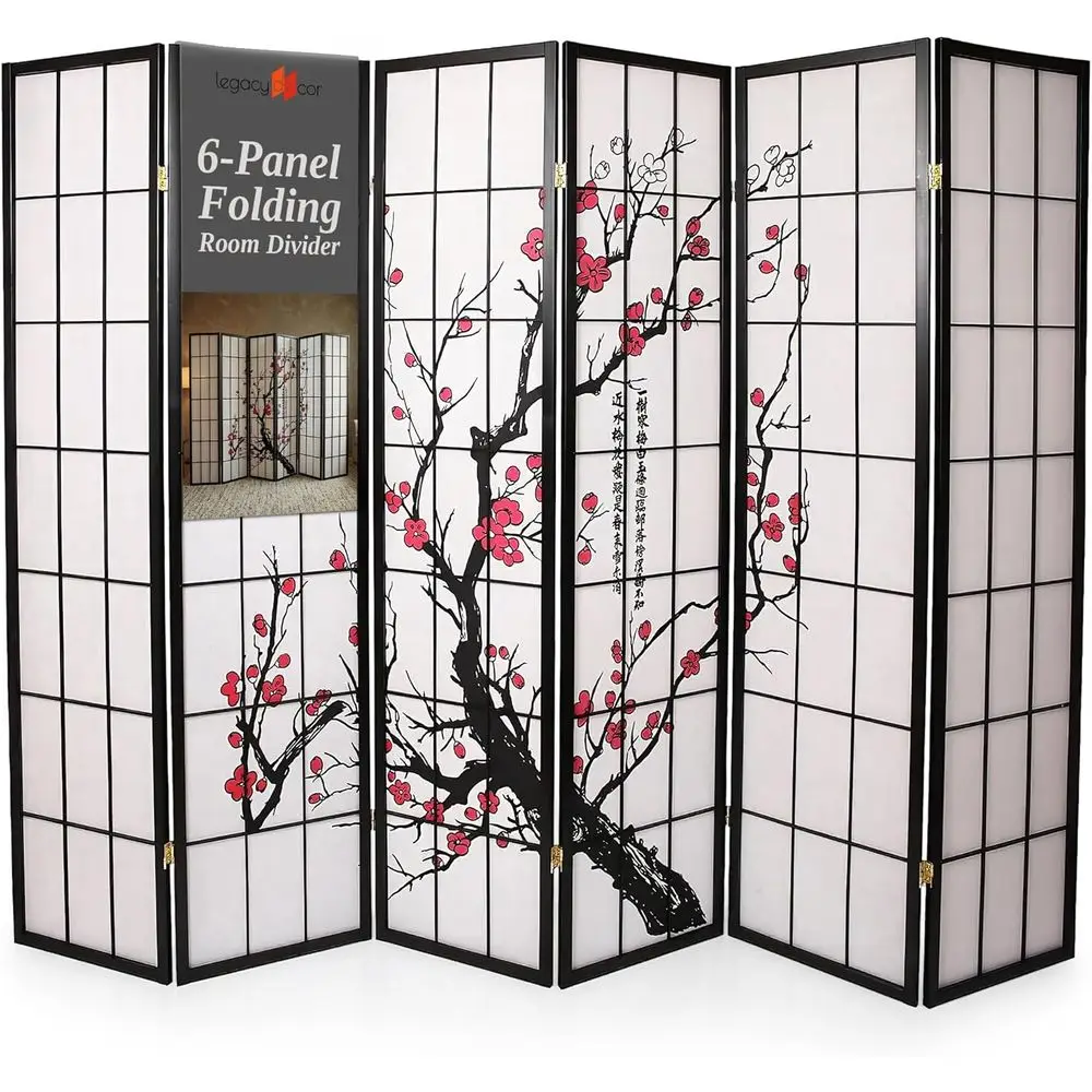 Separador de ambientes estilo Shoji japonés - Diseño de flor de ciruelo, biombo de madera auténtica, 71 de alto, 104 de ancho