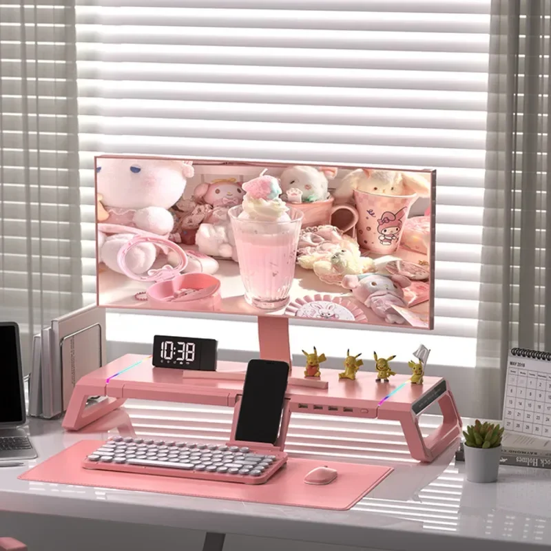 Hot Computer Stand with USB Pink Laptop Table with Drawer Multifunctional Tablet Stand for Girls Height Adjustable