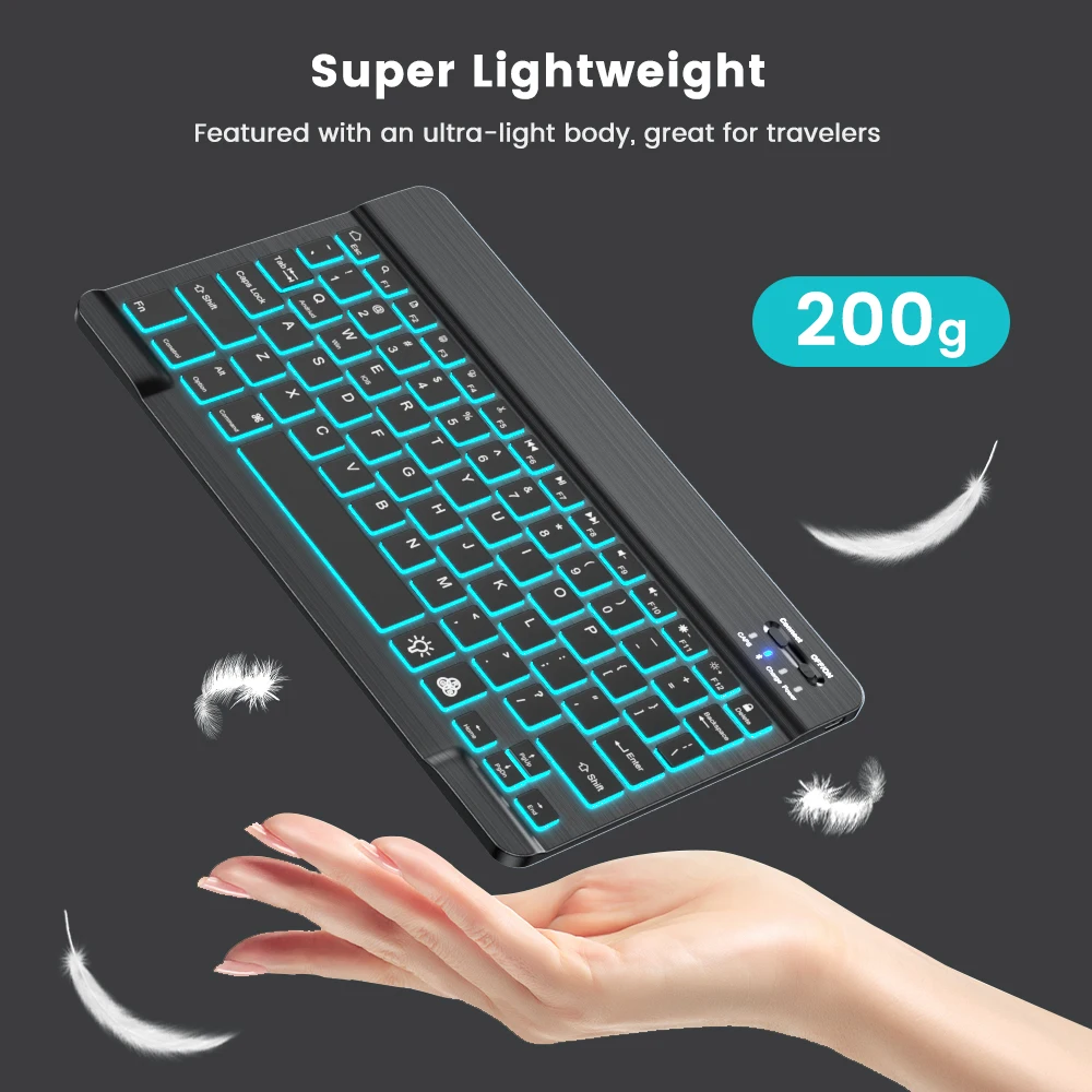 Bluetooth Wireless Keyboard and Mouse Mini Spanish Keyboard with Ñ Rechargeable Rgb Backlit Keyboard Kit for Table Ipad Pro Mac