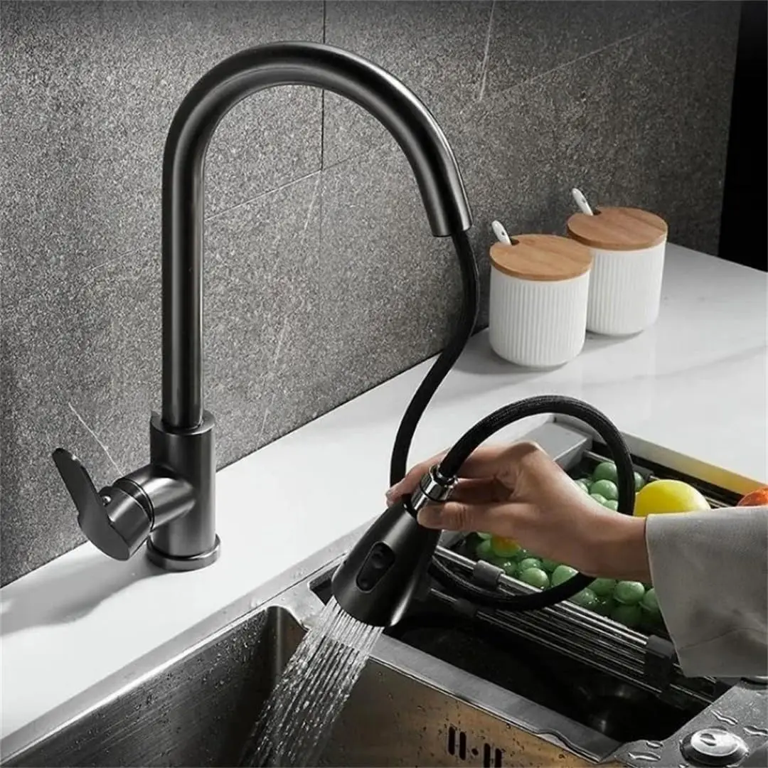 

Kitchen Faucet Black Silver Tap Pull Out Kitchen Sink Mixer Tap Brushed Nickle Stream Sprayer Head Chrome Kitchen Water Tap