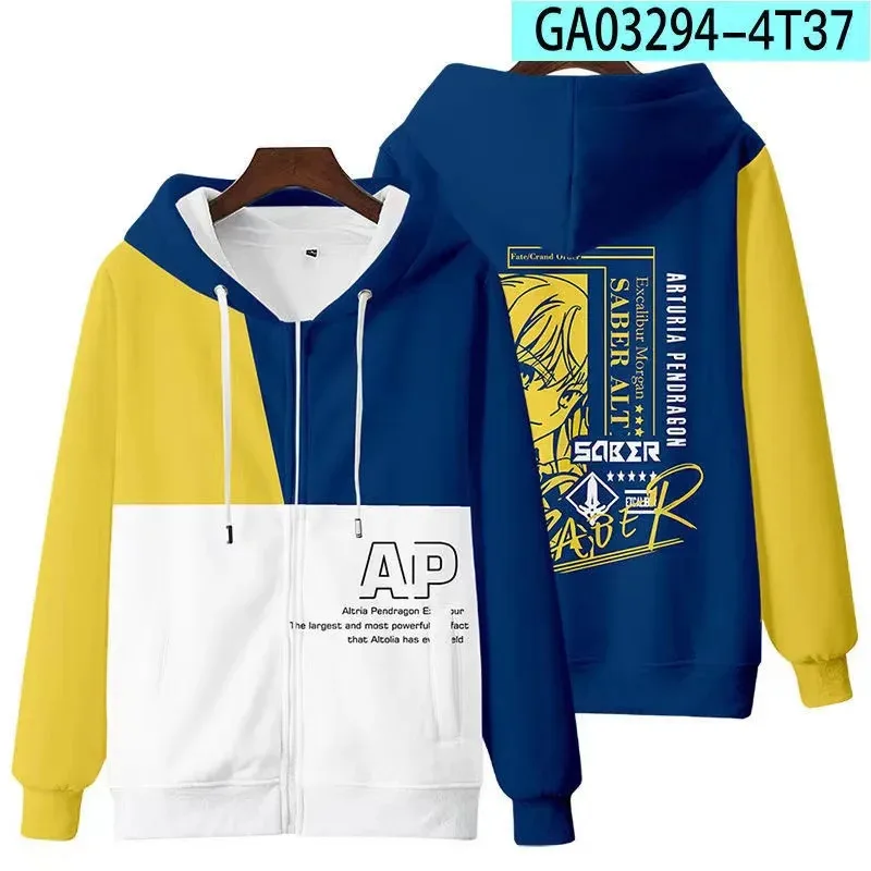 dd12Anime Fate Stay Night Saber 3D Print Zip Up Women/men Hoodie Sweatshirt Altria Pendragon Cosplay Zipper Hooded