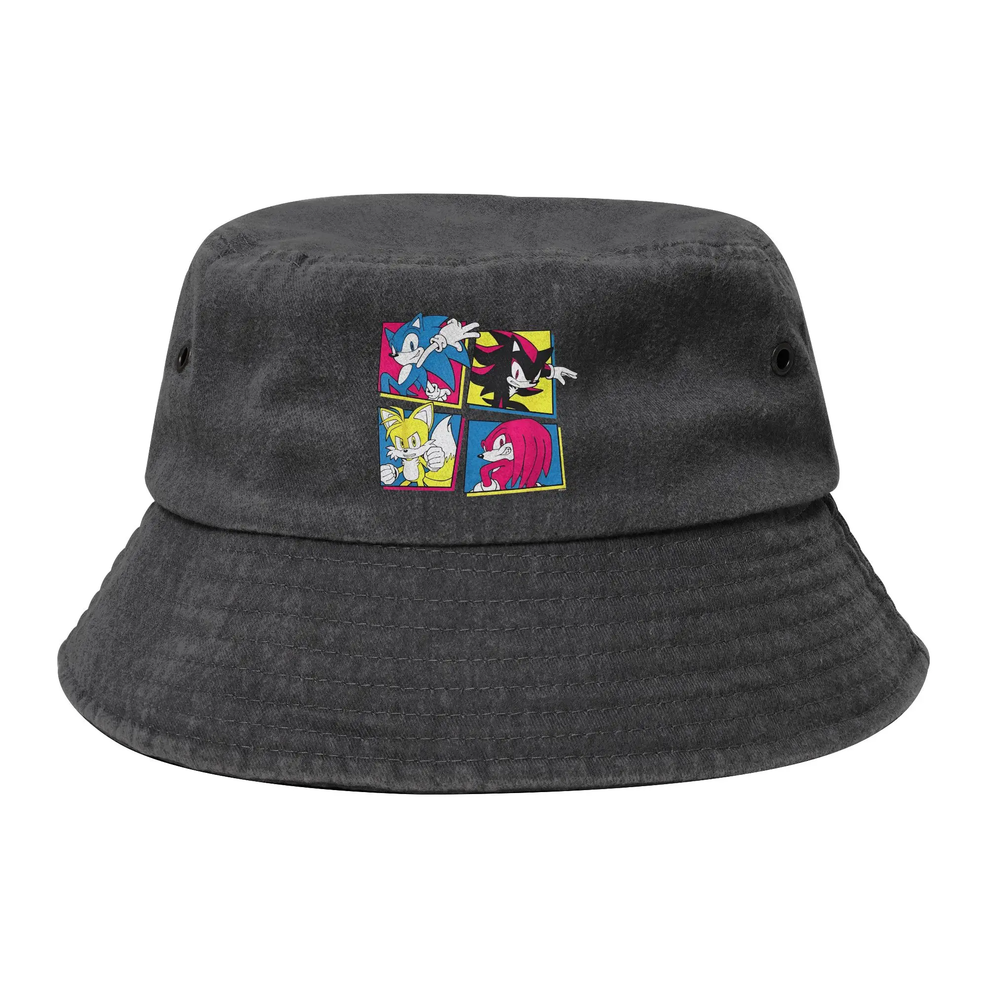 Hedgehog Shadow Game Cartoon Bucket Hats for Teen Distressed Denim Washed Sun Hat UV Protection for Vacation Fisherman Hat