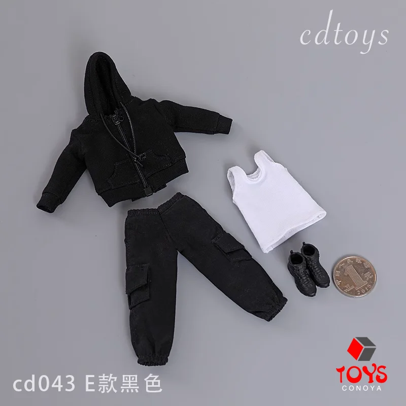 재고 cdtoys cd043 캐주얼 지퍼 후드 재킷, 대형 포켓 작업 바지, 옷 모델에 맞는 6 인치 액션 피규어 인형, 1/12 체중계