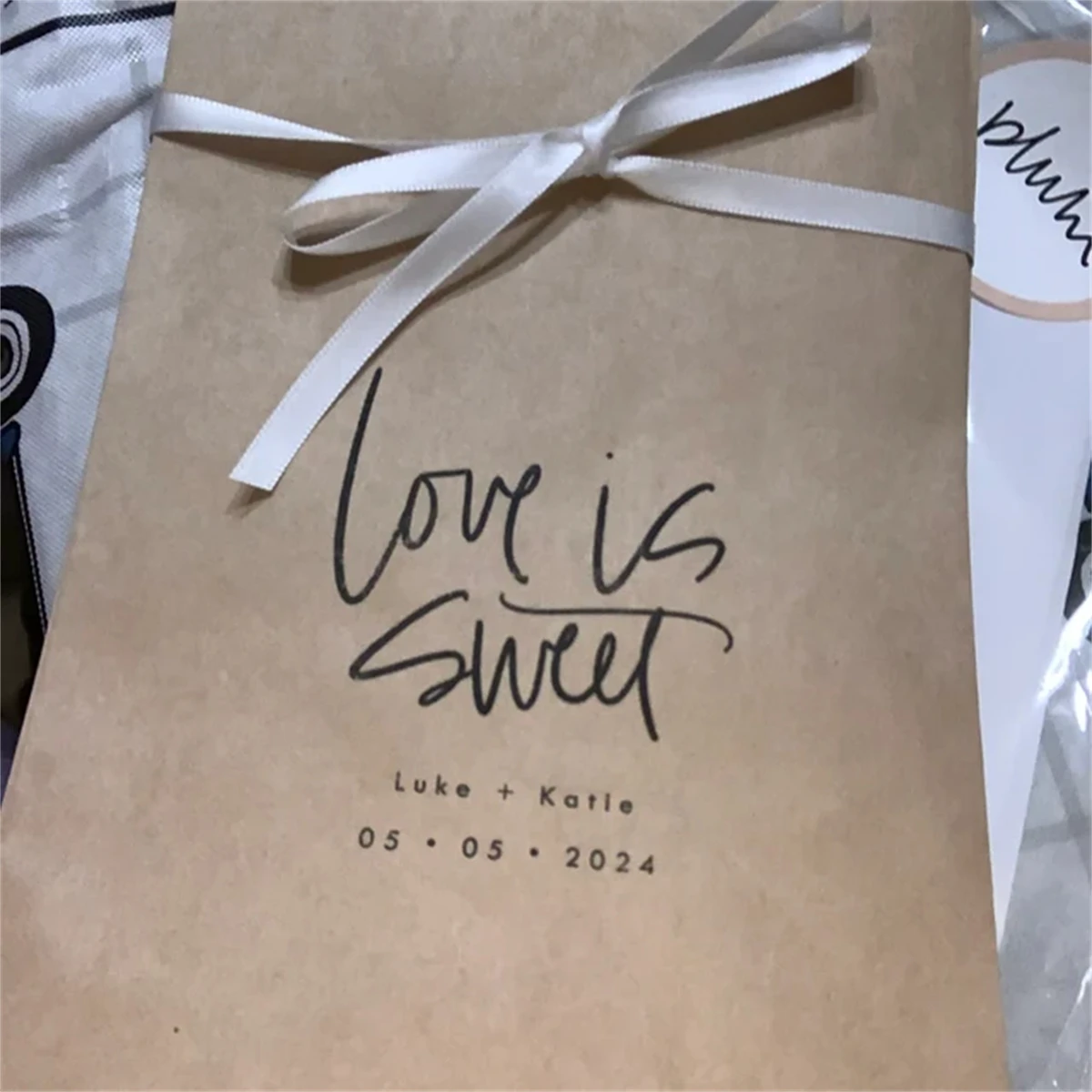 Love is Sweet, Personalized wedding favor bag, Cookie Donut bag, Engagement Bride Shower Reception candy thank you favor bag