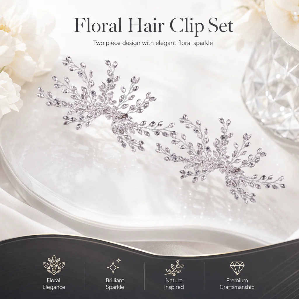 結婚式やパーティーに最適な、滑り止め加工を施したエレガントな合金製の花柄ヘアクリップ。耐久性があり、軽量で、女性向けのアクセサリーです。