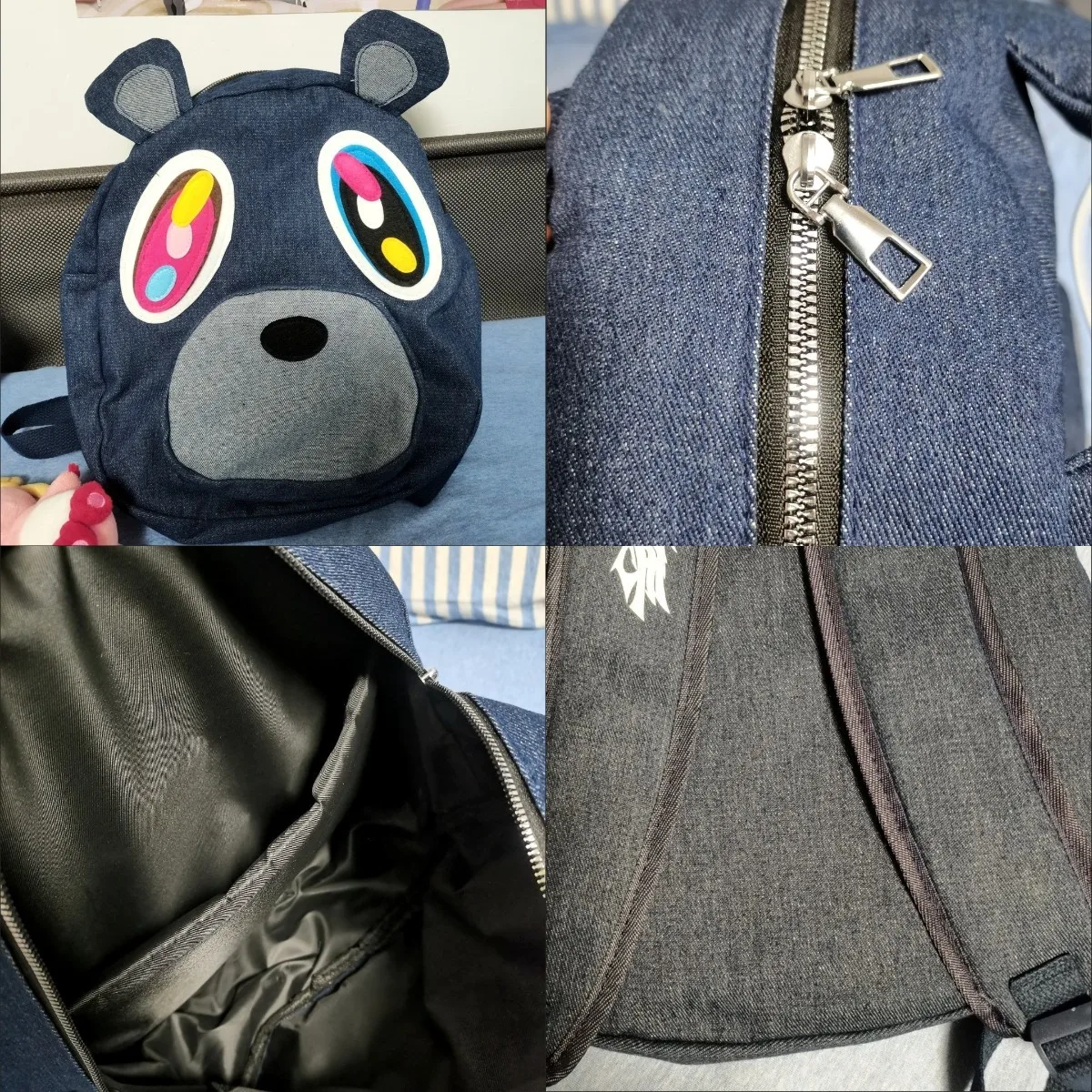 Y2K Dropouts Bear Backpack Large Capacity Denim Cute Kanyes Boy Girl Schoolbag Plush Fashion Cartoon Backpack Street Storage Bag