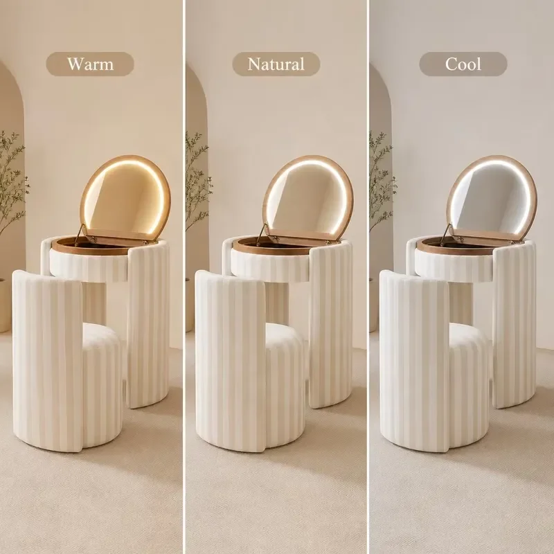 Modern Bedroom Space Saving U-Shaped Base Vanity Table Set Smart Touch LED Flip Mirror Dressing Table Multifunctional Boucl