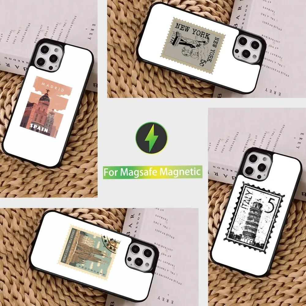 

Stamp Travel Ticket Phone Case For iPhone 16,15,14,13,12,11,Pro,Max,Plus,Mini, Magsafe,Magnetic Wireless Charging Case