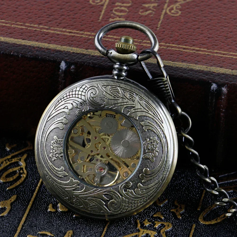 Reloj de bolsillo mecánico con números arábigos para hombre, reloj con colgante de cadena de estilo antiguo, reloj de cuerda manual, regalos