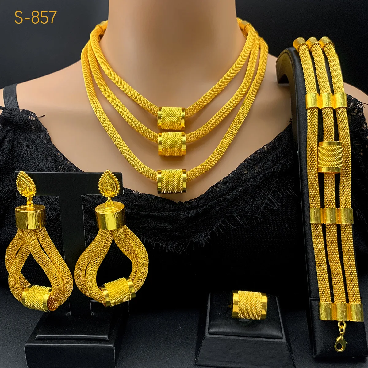 

Coin "Wealth Flow" Bridal Jewelry Set Women's 24K Gold AU999 - Coin design, 4-piece, symbol of prosperity