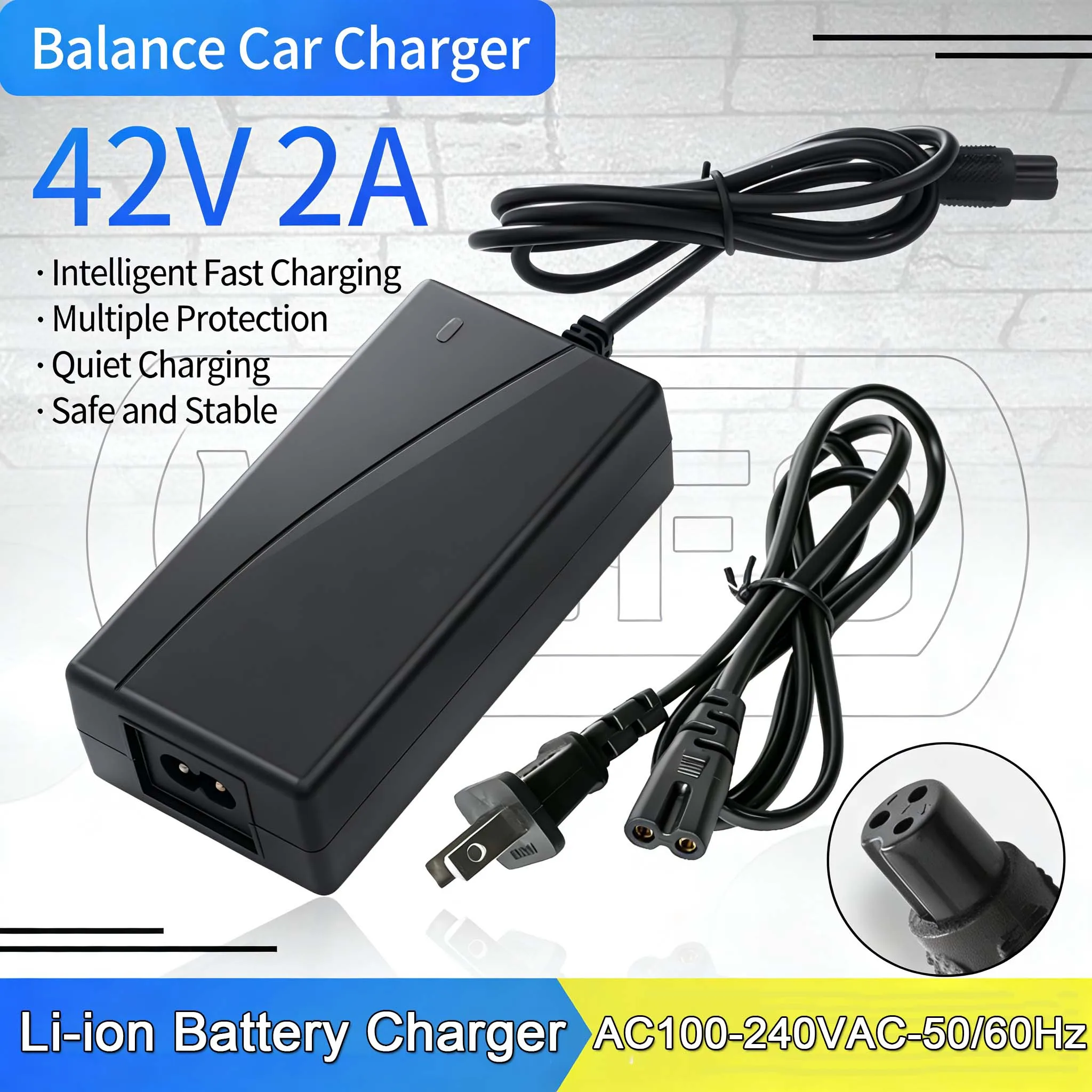 42V 2A Lithium Electric E Bike Battery Charger Li Ion Chargers for Ebike Hoverboard Self-Balancing Scooter Bicycle Accessories