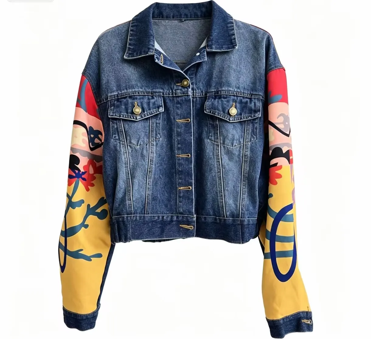 Newly launched foreign trade style patchwork denim jacket - color-matched, versatile and exquisite, trendy street fashion top