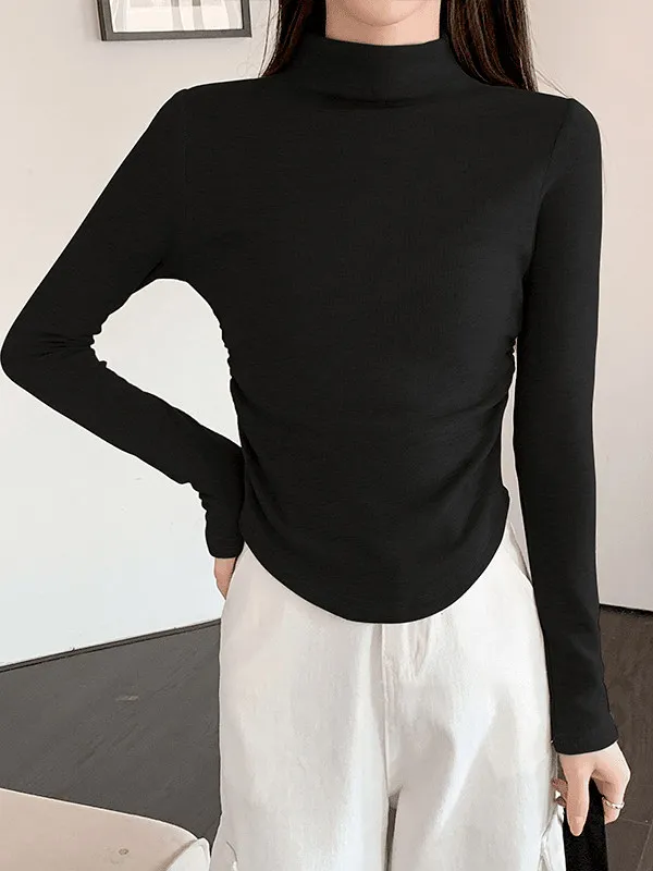 Calda maglietta coreana a collo alto Sle f in puro colore invernale Slim Fit Abbigliamento interno Base pieghettata irt per le donne Ciwalk