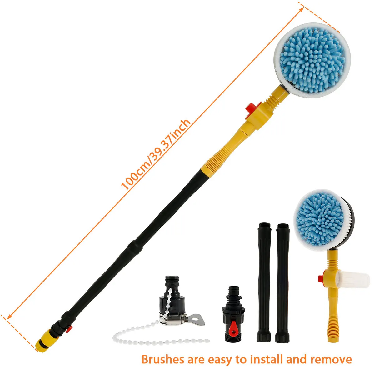 Auto Rotating Car Wash Brush Car Window Cleaner Brush Kit 360° Spin Head Portable Chenille Car Scrub Brush With Long Handle