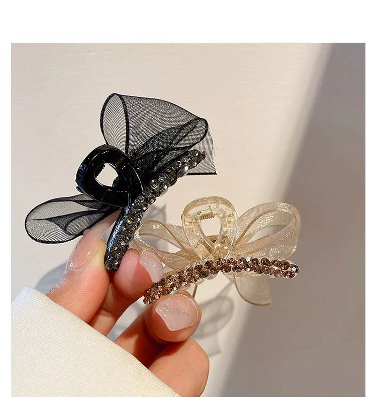 

Small fragrant double-sided bow clip mesh lace rhinestone side bangs clip forehead temperament hair clip