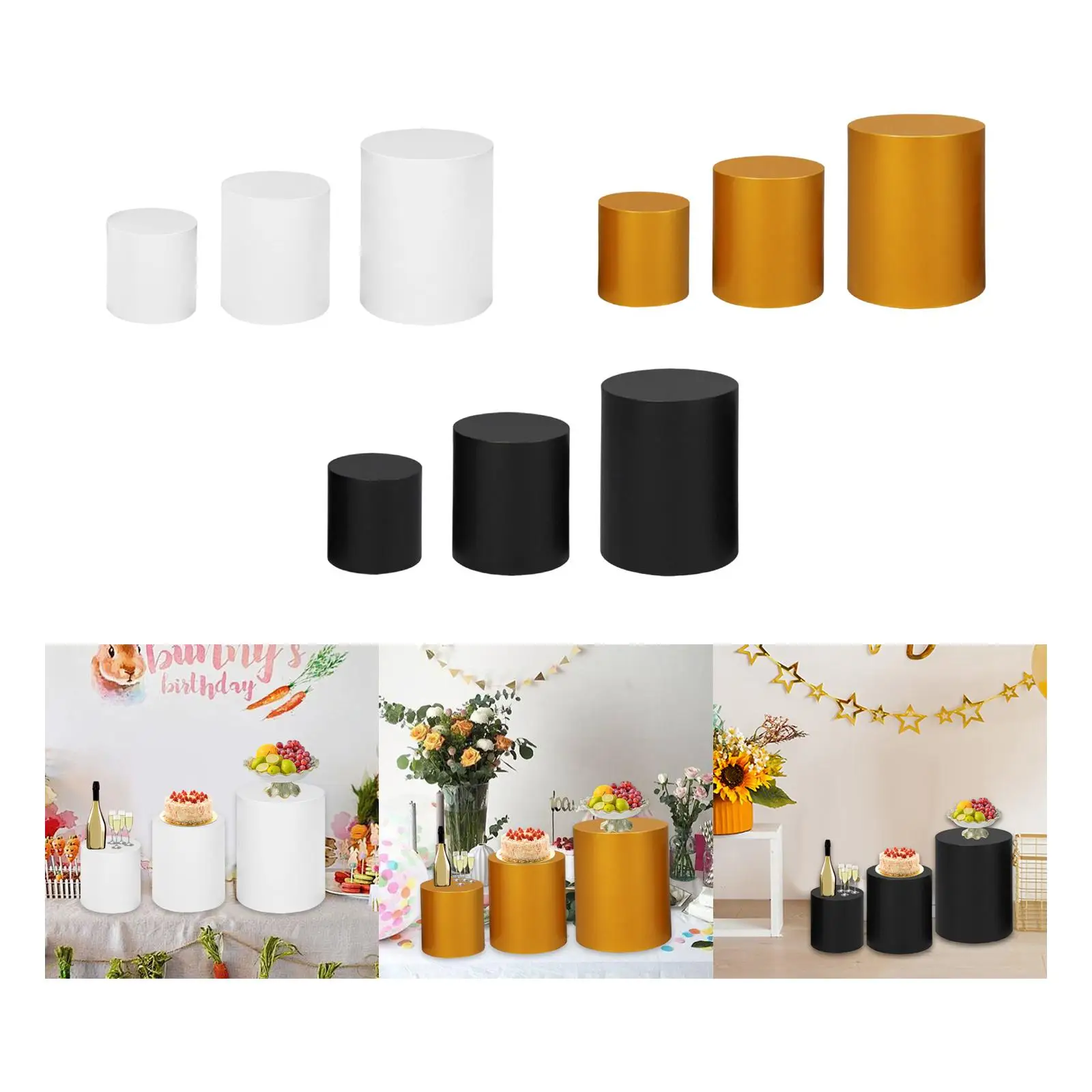 

3x Cylinder Pedestal Cake Stand Ornaments Multipurpose Round Pedestal for Thanksgiving Ceremony Birthday Wedding Engagement