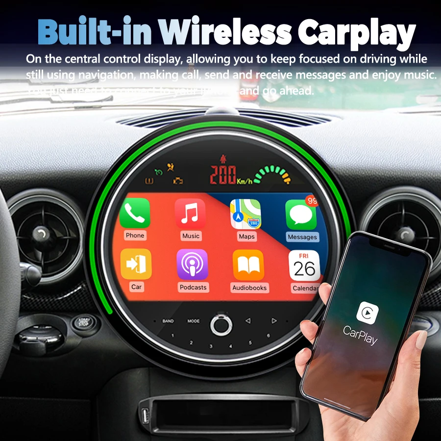 For BMW Mini R56 2007-2010 Car Radio 9inch Android 13 Navigation Wireless Carplay GPS Video Stereo Screen Multimedia 8GB + 256GB