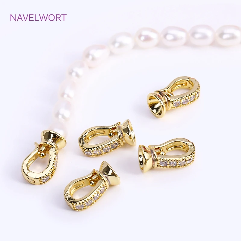 18K Gold Plated Inlaid Zircon Pearl Clasp Fastener Brass Fastener Connectors,Clasp For Bracelet,DIY Jewelry Making Accessories